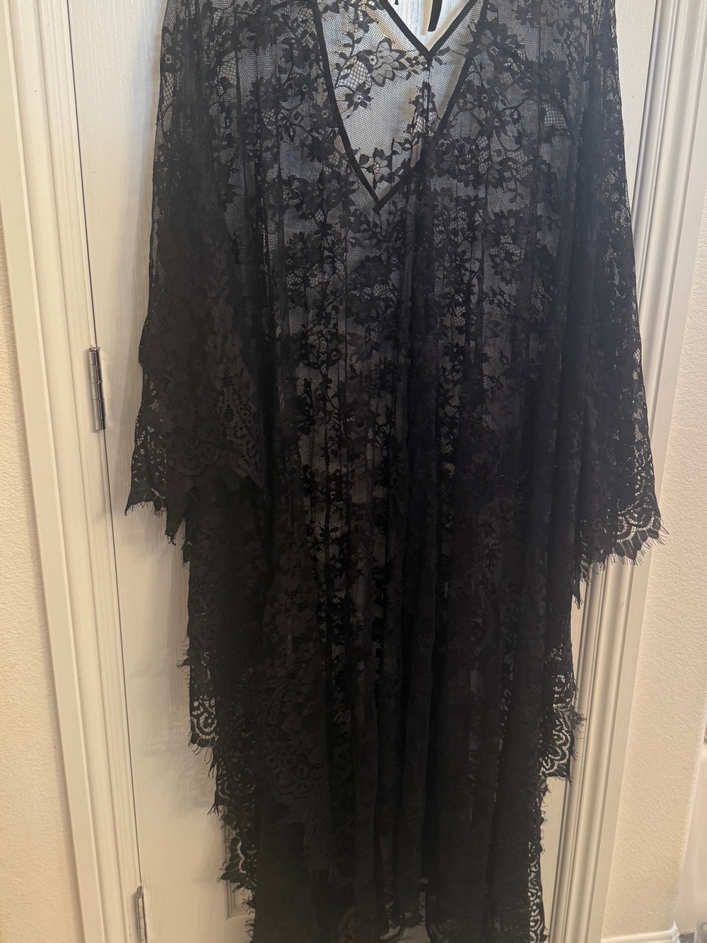 Black Lace Swim Coverup - Elegant Sheer Beach Kimono